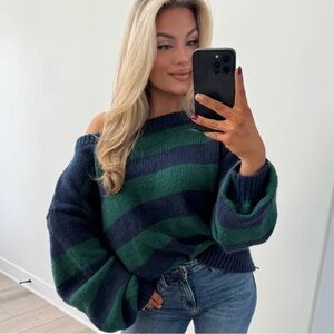 Striped Green and Blue Women's Sweater